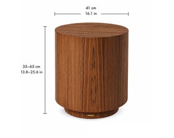 Walnut Wood Veneer Pedestal Side Table , Cylindrical Design