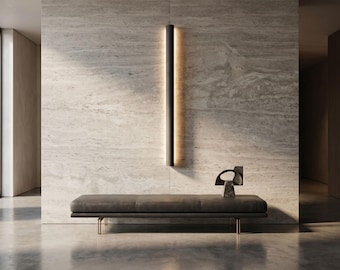 Handmade Microcement Wall Panel Light, Dimmable LED Sconce, Minimalist Vertical Lighting