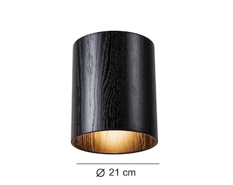 Wood Veneer Ceiling Light, Black Oak, Handmade Design Lamp, (21 cm)