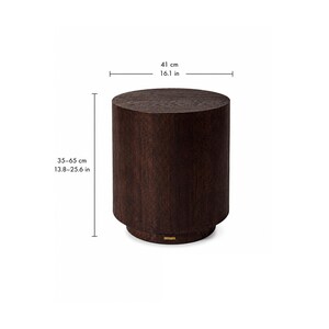 Dark Brown Oak Wood Veneer Pedestal Side Table , Cylindrical Design, Round coffee table image 2