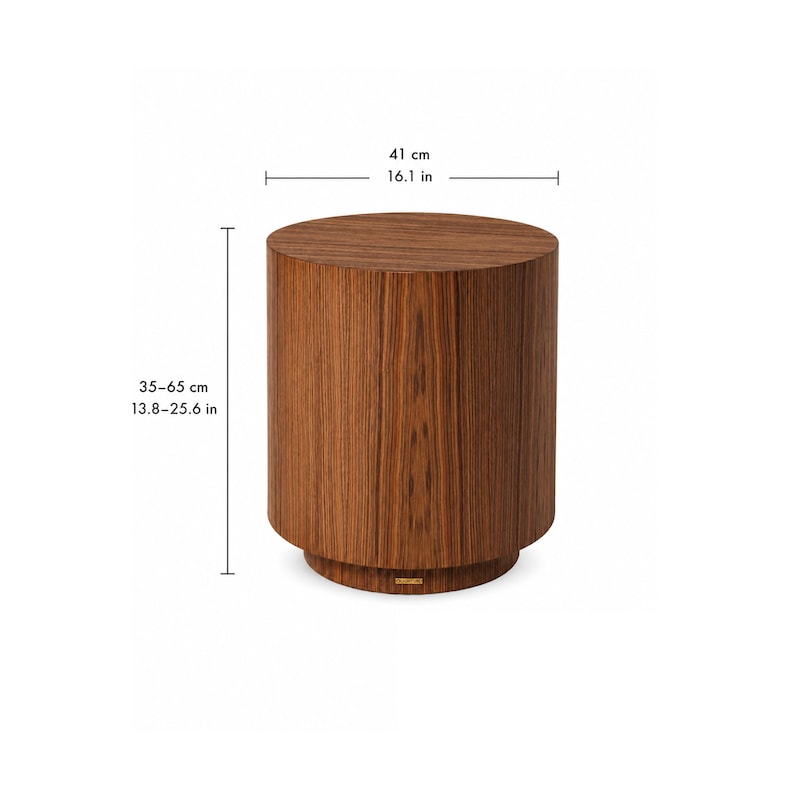 Walnut Wood Veneer Pedestal Side Table , Cylindrical Design image 1