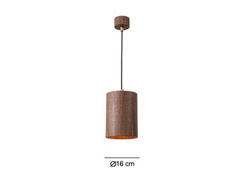 Wood Veneer Pendant Light, Walnut, Handmade Design Lamp, (16,5 cm)