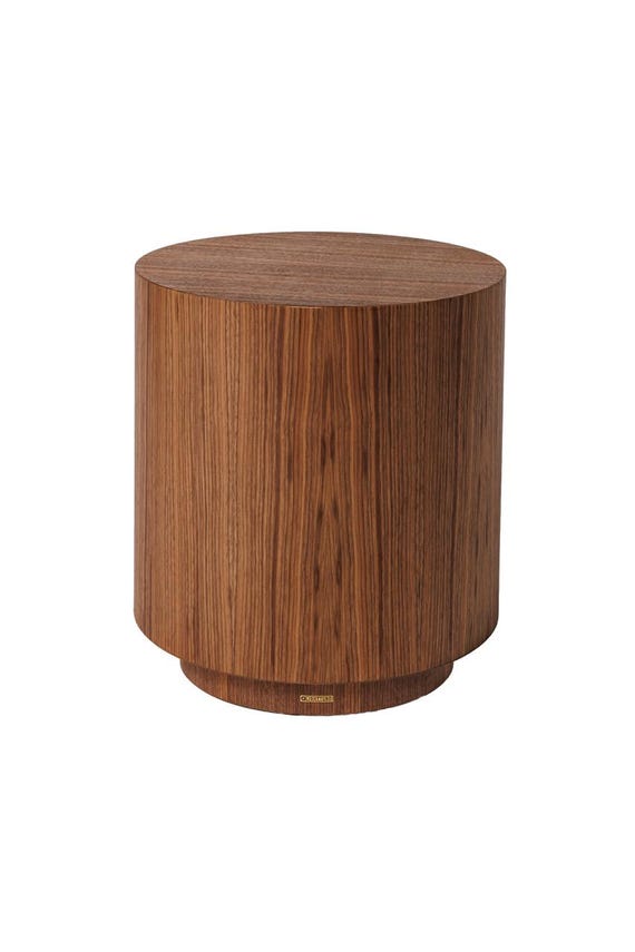 Walnut Wood Veneer Pedestal Side Table , Cylindrical Design