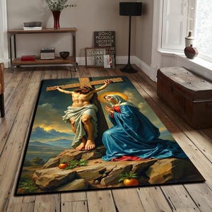 Jesus Rug, Modern Christian Rug, Anti-slip Rug, Teen Room Rug, Unique Rug, Home Decor, Elegant Rug, Cross Rug, Christian, Yeşua bar Yosef,