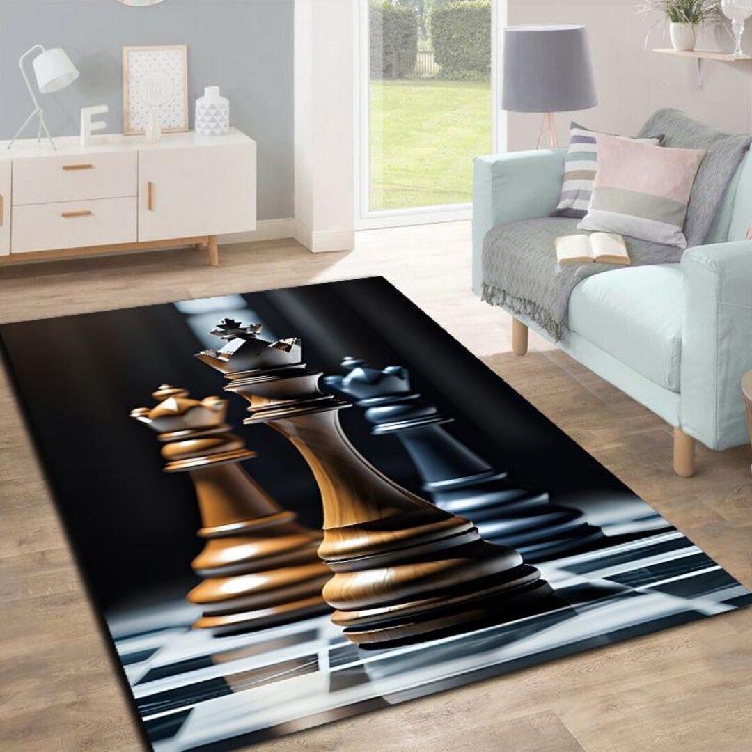 Chess Rug Red Chess Rug, Queen King Rug, Modern Rug, Living Room Rug, Teen Room Rug ...