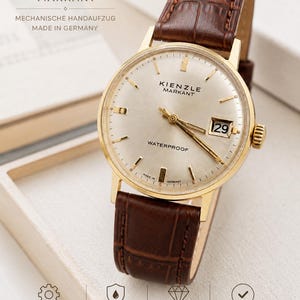 Vintage Kienzle Markant Men's Watch Made in Germany Mechanical Hand Winding Watch Gold Tone Dress Watch Date Window Classic German Vintage