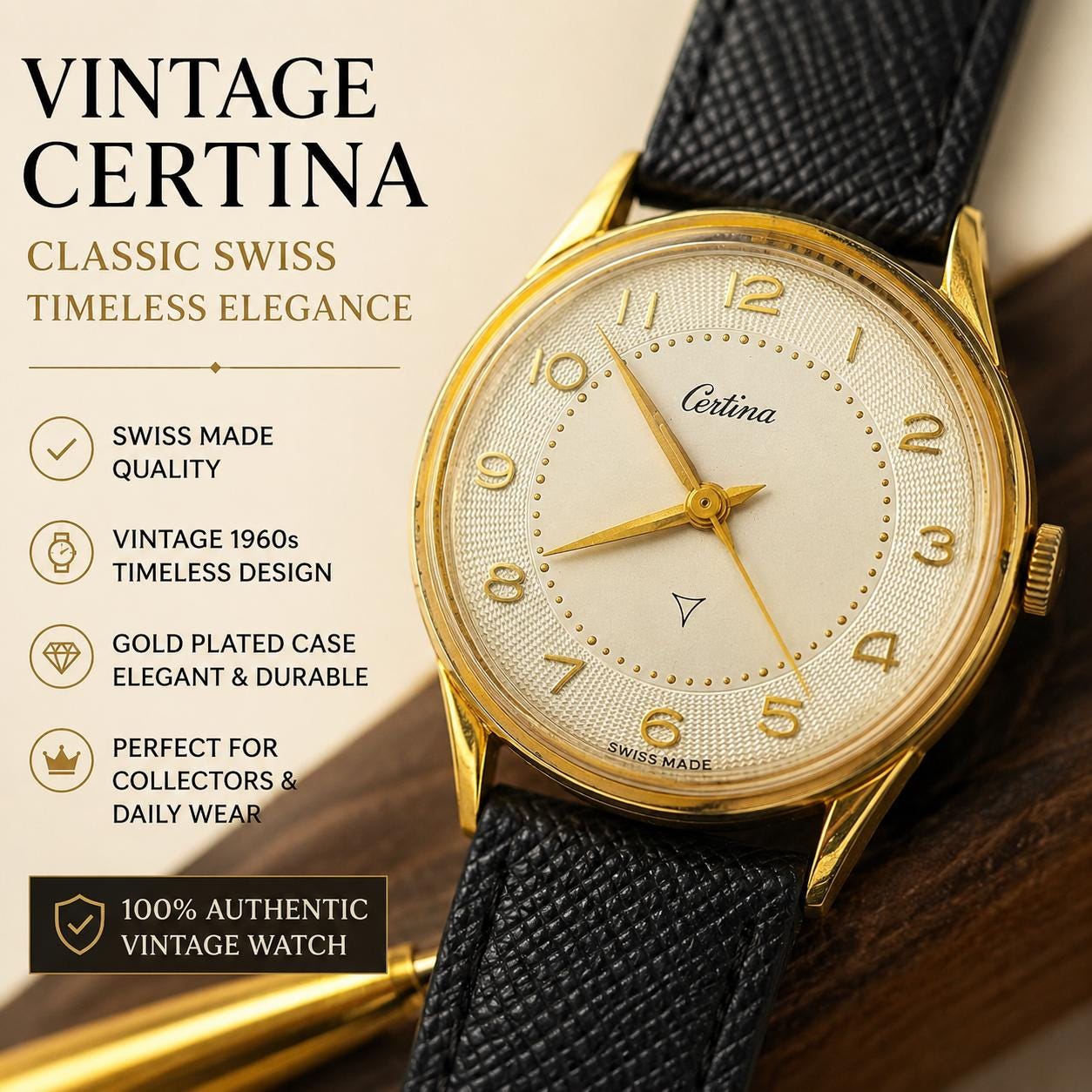 Certina 17 Jewels Rare Vintage Ladies Watch Mechanical Gold Plated Oval Case New Old Stock Ladies main image 4