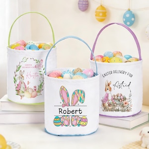 Personalisierte Osterkorb mit Namen, kundenspezifische Ostereiersuche Geschenk für Kinder, handgefertigte Leinwand Häschenkorb, Ostergeschenke für Jungen Mädchen, Ostern