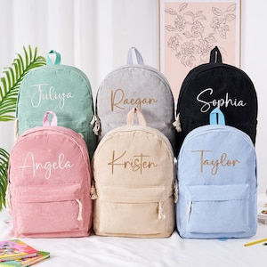 Sac à dos personnalisé pour enfant, cartable brodé pour tout-petit, sac à dos en velours côtelé personnalisé avec nom, cartable pour garderie, cadeau de rentrée scolaire pour enfant.
