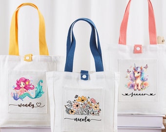 Custom Name Canvas Tote bag,Personalized Kids Tote Bag, Kids Name Tote Bag,Preschool,Kindergarten Book Tote Bag,Birthday Gift For Boys&Girls