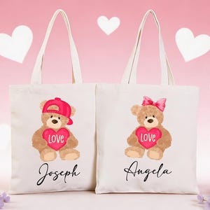 Personalized Valentines Day Gift Bags, Kids Goodie Bag,Custom Name Treat Tote Canvas Bag,Valentines Exchange Bag,Classmate Gifts For Him/Her image 2