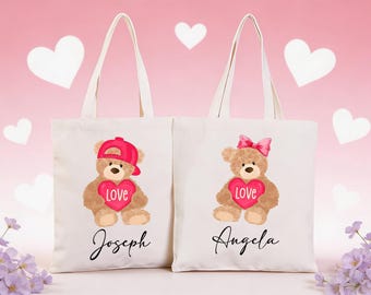 Custom Valentines Day Gift Bags, Kids Goodie Bag,Kids Name Treat Tote Canvas Bag,Valentines Exchange Bag,Classmate Gifts For Him/Her