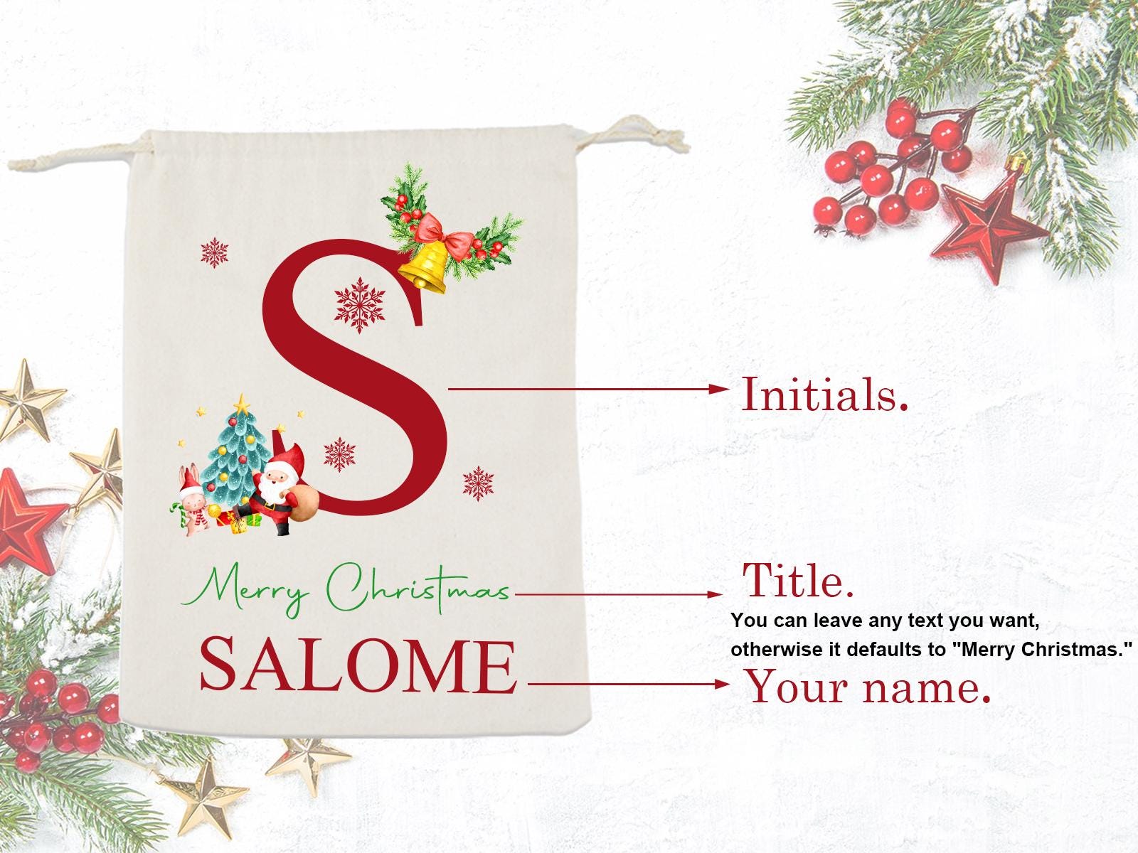 Personalized Santa Sack,Custom Name & Initial Christmas Gift Bag,Christmas Toy Sack,Christmas Gift Bag,Christmas Gift For Him Her Kids Adult