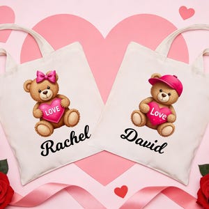 Personalized Valentines Day Gift Bags, Kids Goodie Bag,Custom Name Treat Tote Canvas Bag,Valentines Exchange Bag,Classmate Gifts For Him/Her image 5
