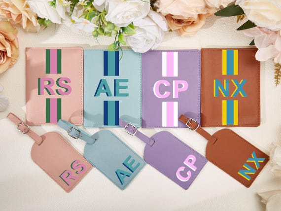Custom Leather Luggage Tag  and Passport Holder Set,Personalized Passport Cover With Shadow,Travel Accessories,Travel Gift for Men & Women.