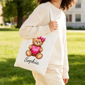 Personalized Valentines Day Gift Bags, Kids Goodie Bag,Custom Name Treat Tote Canvas Bag,Valentines Exchange Bag,Classmate Gifts For Him/Her image 7