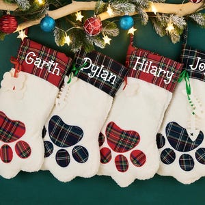 Personalized Paw Print Dog Christmas Stocking,Pet Christmas Stockings,Monogrammed Pet Stockings, Personalized Stockings for Dog & Family