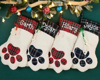 Personalized Paw Print Dog Christmas Stocking,Pet Christmas Stockings,Monogrammed Pet Stockings, Personalized Stockings for Dog & Family