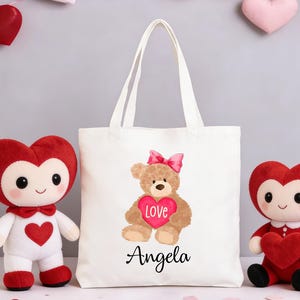 Personalized Valentines Day Gift Bags, Kids Goodie Bag,Custom Name Treat Tote Canvas Bag,Valentines Exchange Bag,Classmate Gifts For Him/Her image 4