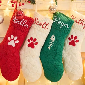 Custom Family Christmas Stocking,Embroidered Pet & Adult  Xmas Stocking, Knitt Name Stockings, Personalized Xmas Stocking Set,Christmas Gift