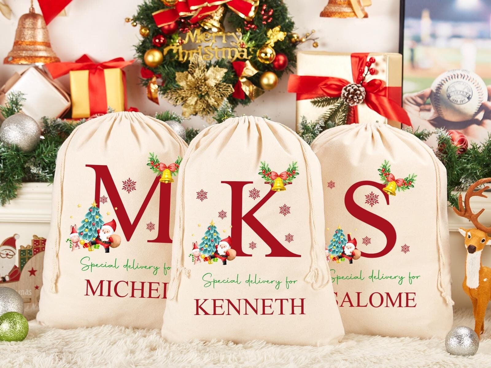 Personalized Santa Sack,Custom Name & Initial Christmas Gift Bag,Christmas Toy Sack,Christmas Gift Bag,Christmas Gift For Him Her Kids Adult
