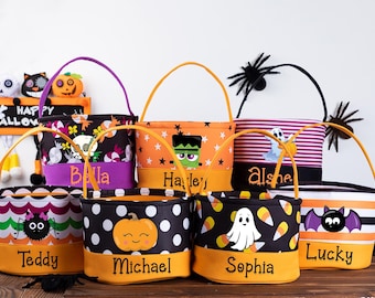 Trick Or Treat Candy Bag,Personalized Halloween Bucket,Custom Halloween Basket With Name,Halloween Gift For Kid,Candy Tote Bag,Kid Halloween