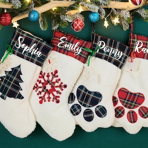 Personalized Paw Print Dog Christmas Stocking,Pet Christmas Stockings,Monogrammed Pet Stockings, Personalized Stockings for Dog & Family
