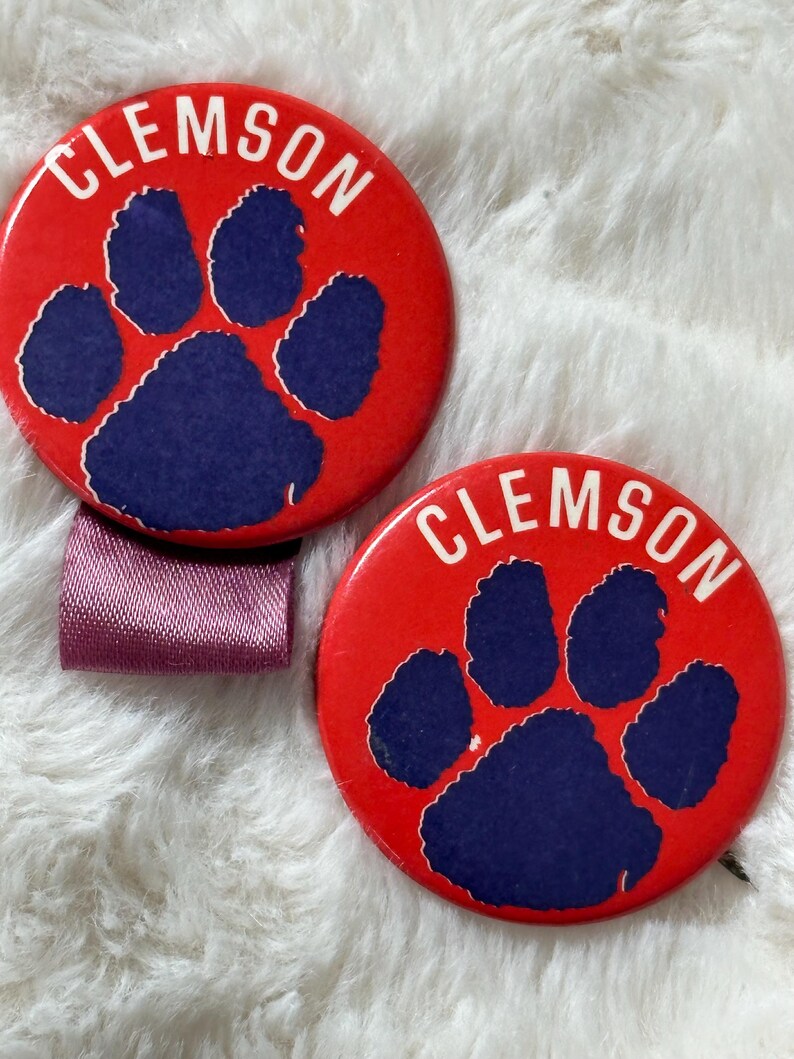 2 Vintage 1970s Clemson Tiger Paw Pinback Buttons - Etsy