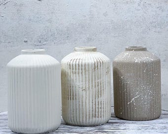 Handmade Ribbed Concrete Vase | Minimalist Scandinavian Decor