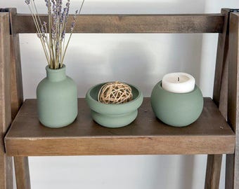 Set of 3 Smooth Vase, Double-Round and Round Candle Holders
