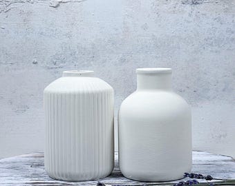 Handmade Concrete Vase Set: Ribbed & Smooth, Modern Decor