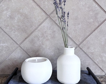 Set of 2 Smooth Concrete Vase and Round candle holder (ONLY TWO ITEMS)