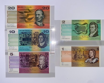 Uncirculated Australian Vintage Paper Banknotes 1 2 5 10 20 Dollar