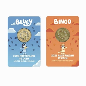 2026 Bluey & Bingo Colored 2 Dollar Coin in Custom Card