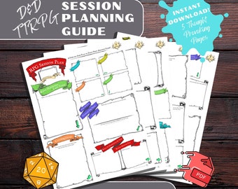 DnD Session Planning Guide - Colorful Scroll Themed Dungeon Master Tool for Planning Role Playing Games / DnD -Digital Download Planner
