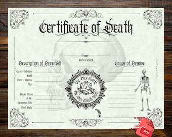 Death Certificate for DnD / TTRPGs -Digital PDF Download, Printable Dungeons and Dragons, Print on Standard 8.5x11