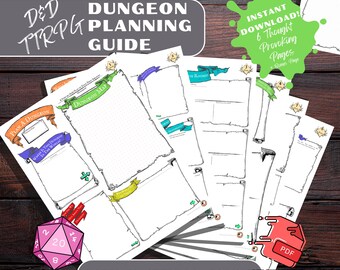 DnD Dungeon Creation Guide - Colorful Scroll Themed Dungeon Master Tool for Planning Role Playing Games / DnD -Digital Download Planner