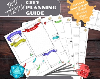 DnD City Creation Guide - Colorful Scroll Themed Dungeon Master Tool for Planning Role Playing Games / DnD -Digital Download Planner