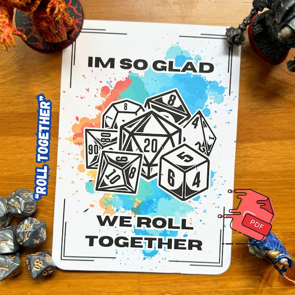 DnD Birthday Card|Roll Together-Digital PDF Download, Printable Dungeons and Dragons Greeting Card, 5x7 Card, Print on Standard 8.5x11