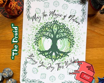 DnD Birthday Card|Druid- Digital PDF Download, Printable Dungeons and Dragons Greeting Card, 5x7 Card, Print on Standard 8.5x11