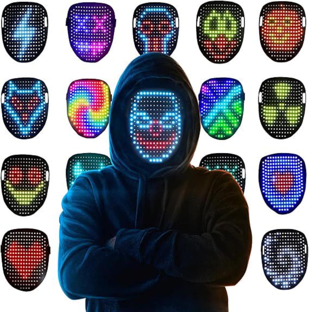 Led Happy Mask LED Light up Christmas Mask: Gesture Control, Rechargeable, Fun Party ...