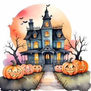 Imágenes de acuarela de Halloween de fantasía: descarga digital de alta resolución para hacer tarjetas y manualidades, tema de otoño