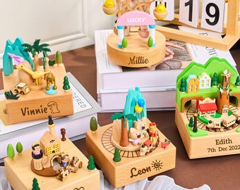 Personalized Wooden Music Box，Engraved Musical Box，Kids Birthday Gift,Baby Shower Gift Newborn, Christmas Gift, Nursery Decor，