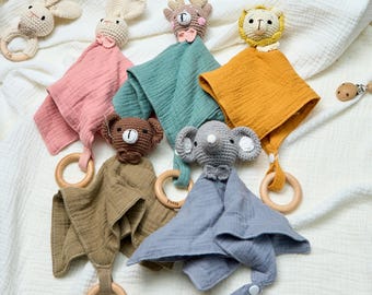 Kundenspezifische Tierrassel-Decke, personalisierte Babytrösterdecke mit Namen, Babyschmeichler, Babypartygeschenk, Neugeborenen Geschenk