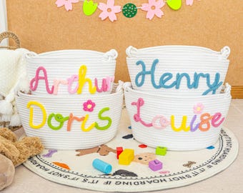 Personalized Baby Basket,Rope Cotton Baby Gift Basket,Custom Baby Shower Basket with Name,Baby Shower Gift,Baby Gift Basket,Newborn Gift