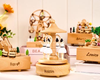 Custom Baby Music Box with Name，Engraved Name Music Box,Personalized Wooden MusicBox,Baby Shower Gift,Newborn Gift,Christmas gift