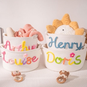 Personalisierter Babykorb, Seil-Baumwollbaby-Geschenkkorb, personalisierter Babyparty-Geschenkkorb, Kinderzimmerdekor, Geschenke für Baby, Spielzeugkorb