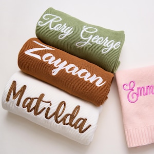 Personalized Embroidered Baby Blanket,Custom Baby Name Blanket,Knit Baby Blanket,Soft Cotton Blanket for Baby,Baby Shower Gift,Newborn gift