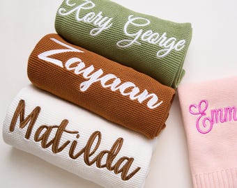 Personalized Embroidered Baby Blanket,Custom Baby Name Blanket,Knit Baby Blanket,Soft Cotton Blanket for Baby,Baby Shower Gift,Newborn gift