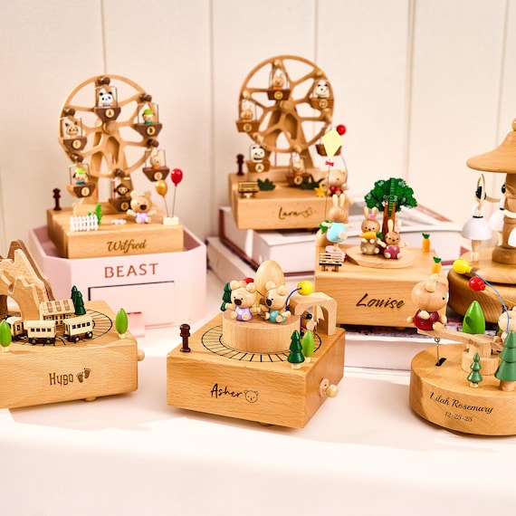 Engraved Name Music Box for Kids,Personalized Wooden Music Box, 1st Birthday Gift, Baby Shower, Gift for Kid, Musical Train, Birthday Gift